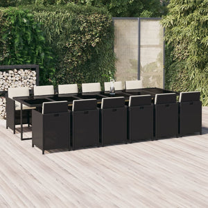 Set da Pranzo per Giardino 13 pz con Cuscini in Polyrattan Nero cod mxl 42594