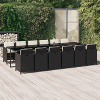 Set da Pranzo per Giardino 13 pz con Cuscini in Polyrattan Nero 3095611