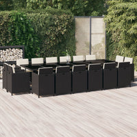 Set da Pranzo per Giardino 17 pz con Cuscini in Polyrattan Nero cod mxl 42595