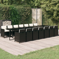 Set da Pranzo da Giardino 15 pz con Cuscini in Polyrattan Nero cod mxl 42597