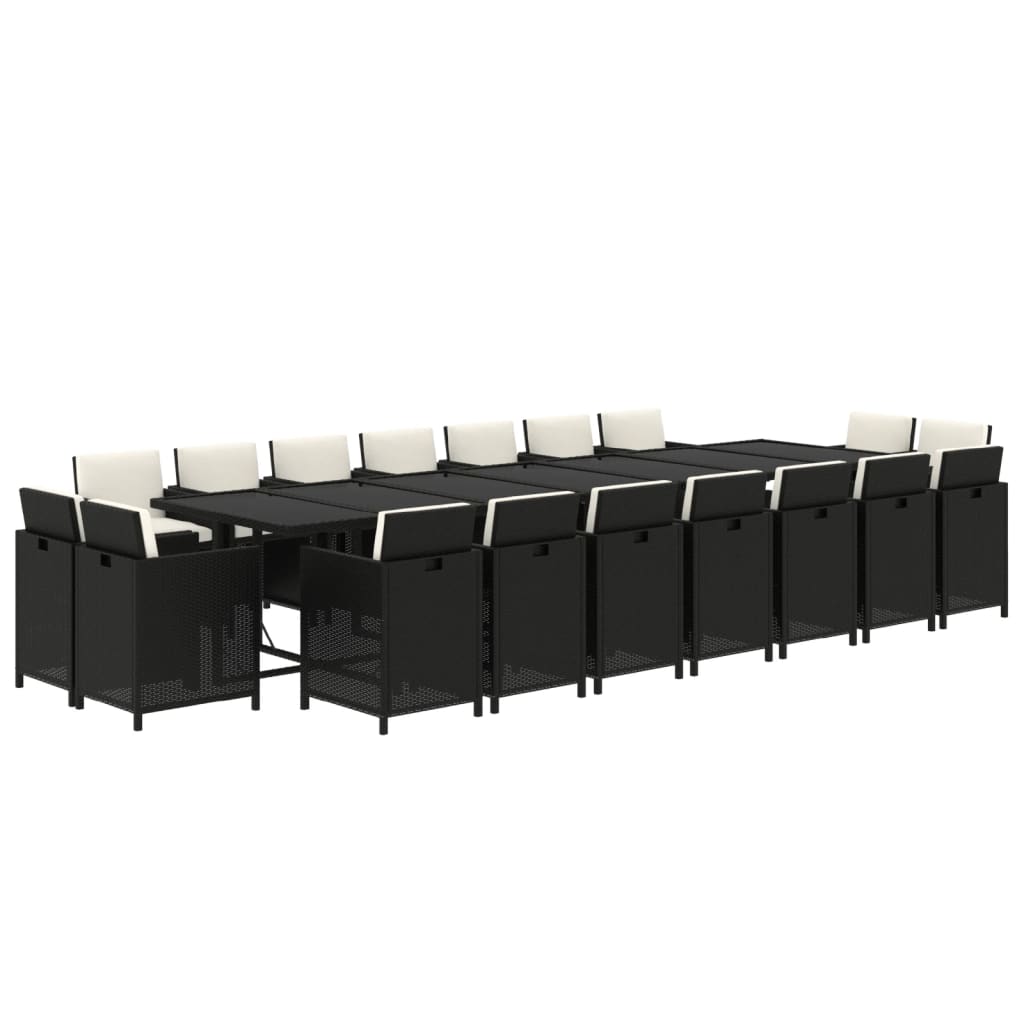 Set da Pranzo per Giardino 19 pz con Cuscini in Polyrattan Nero cod mxl 42622