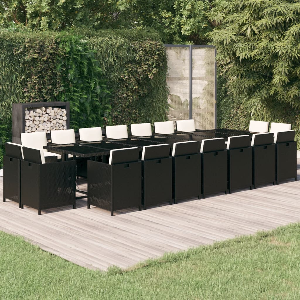 Set da Pranzo per Giardino 19 pz con Cuscini in Polyrattan Nero cod mxl 42622