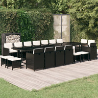 Set da Pranzo per Giardino 19 pz con Cuscini in Polyrattan Nero cod mxl 42568