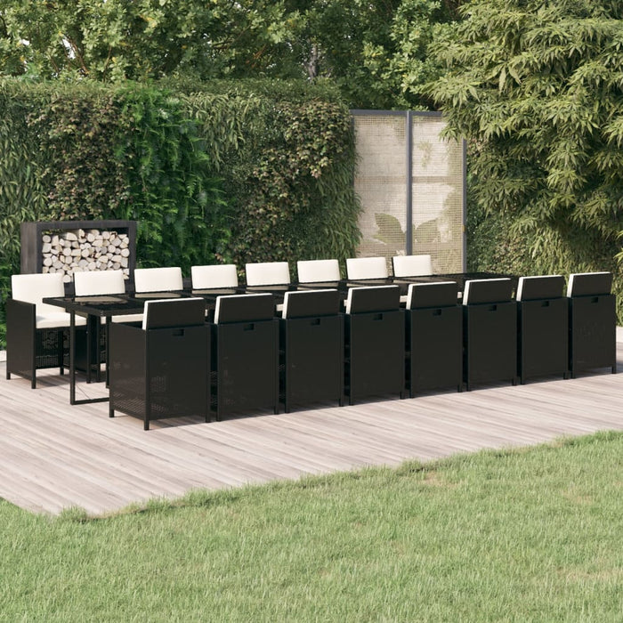 Set da Pranzo da Giardino 17 pz con Cuscini in Polyrattan Nero cod mxl 42620