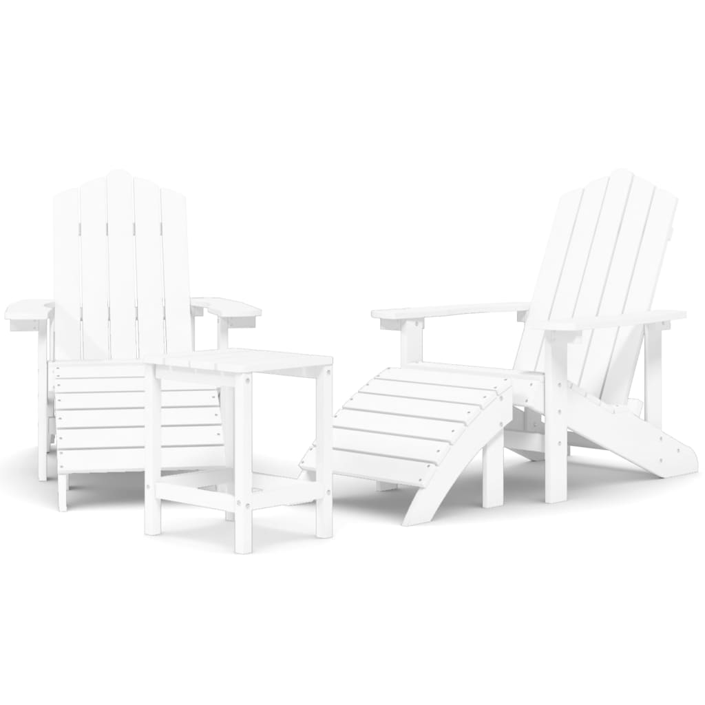 Sedie Giardino con Poggiapiedi e Tavolo Adirondack HDPE Bianco