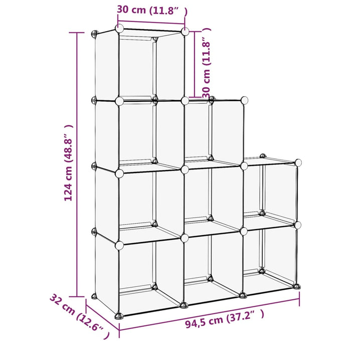 Organizzatore Portaoggetti con 9 Cubi Nero in PP 340547