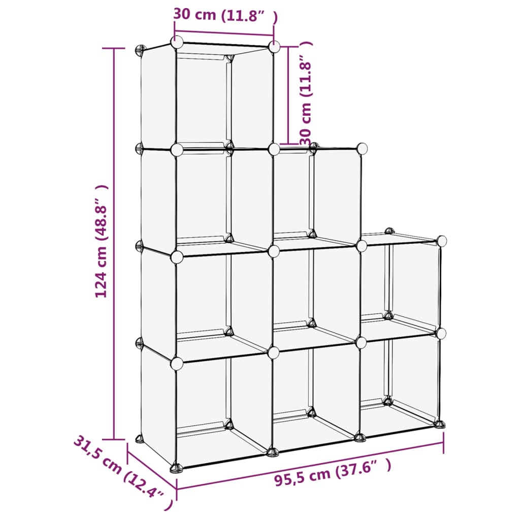 Organizzatore Portaoggetti con 9 Cubi Trasparenti in PP 340551