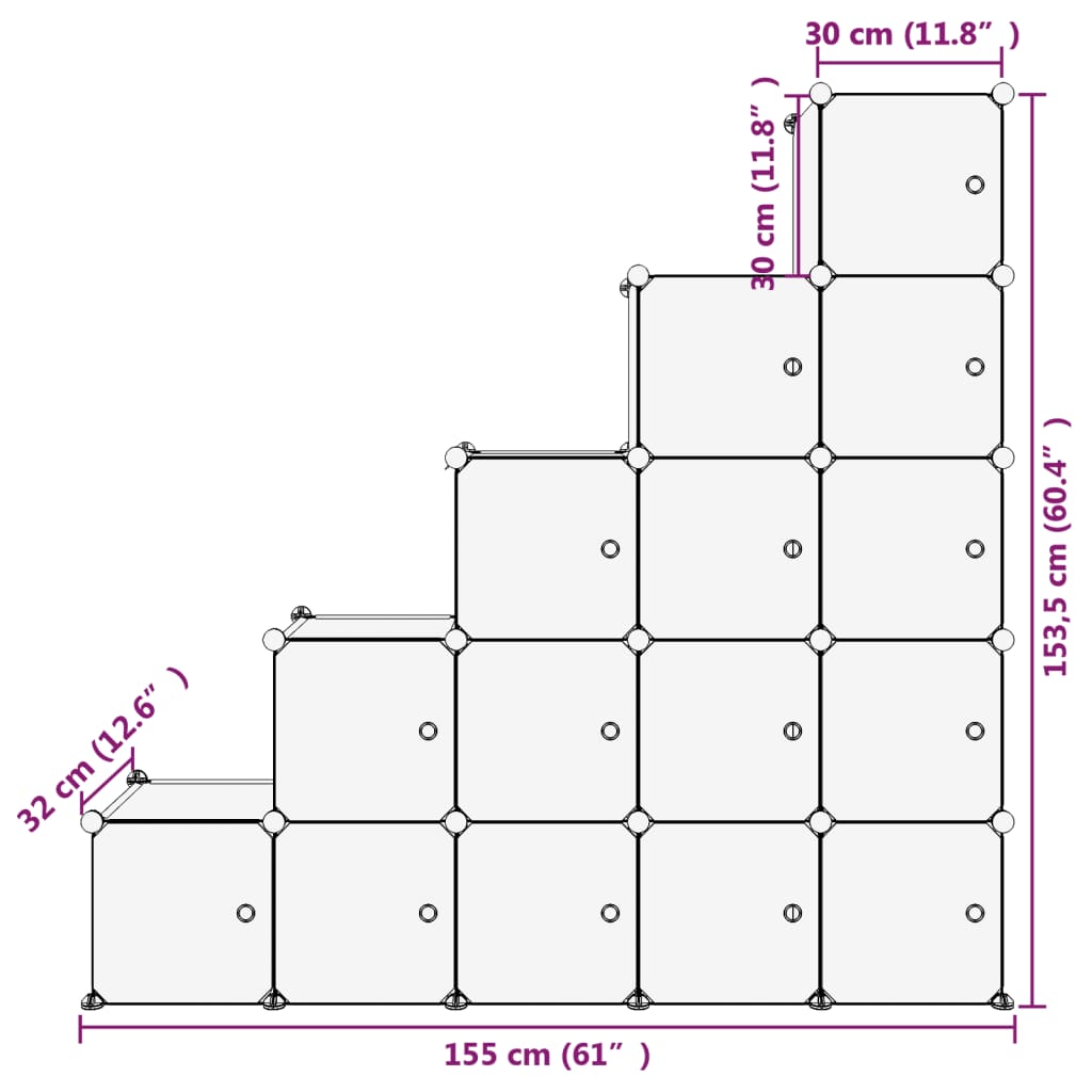 Organizzatore Portaoggetti con 15 Cubi e Ante Trasparenti in PP cod mxl 51455