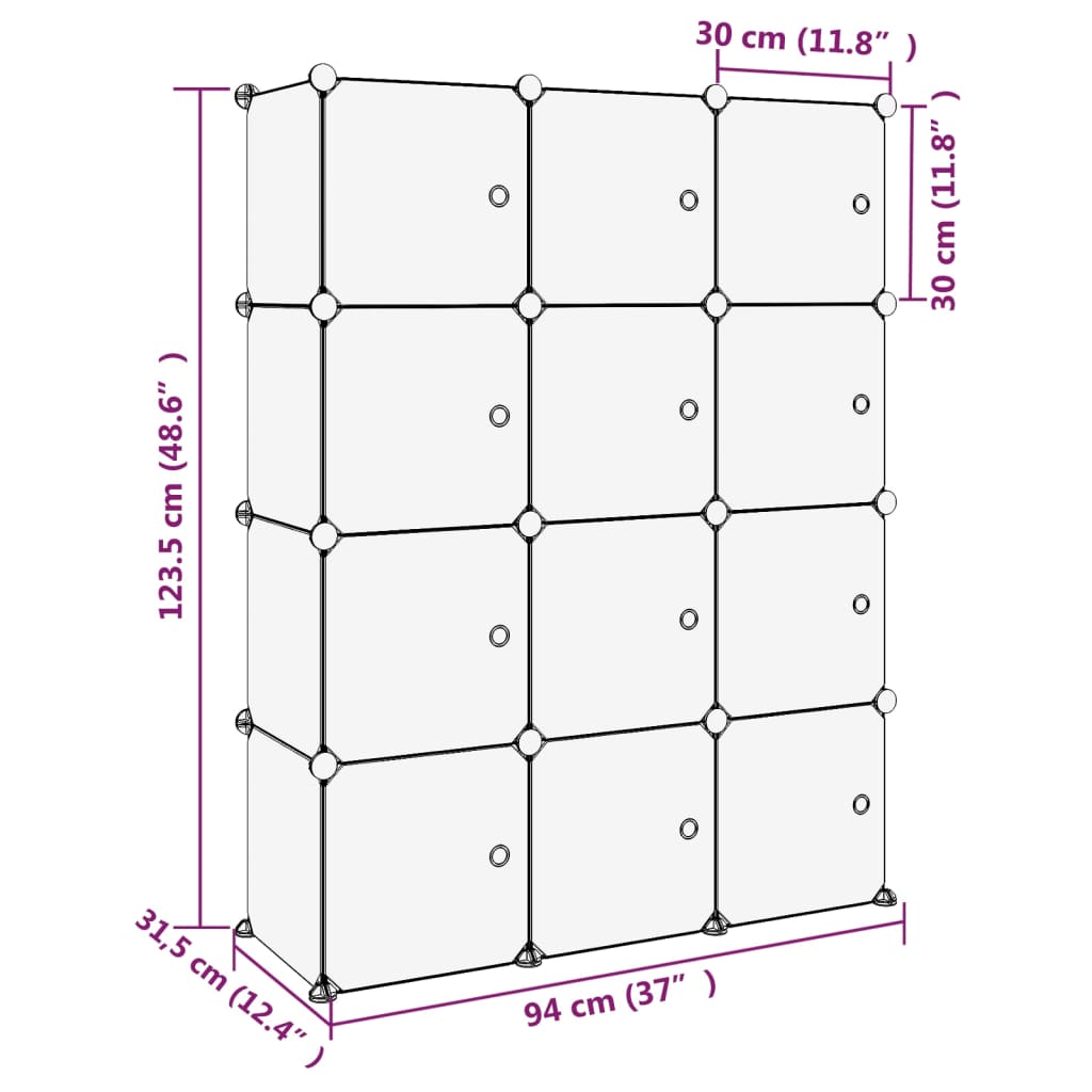 Organizzatore Portaoggetti con 12 Cubi e Ante Trasparenti in PP cod mxl 46549