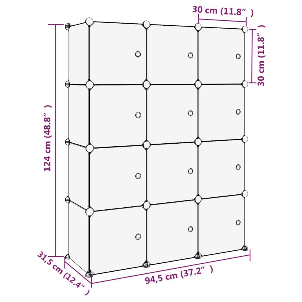 Organizzatore Portaoggetti con 12 Cubi e Ante Trasparenti in PP cod mxl 42673