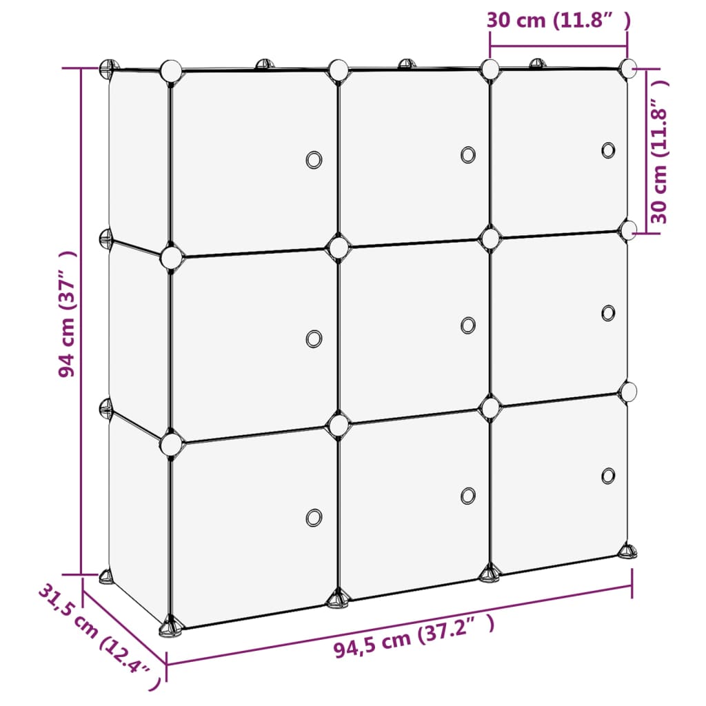 Organizzatore Portaoggetti con 9 Cubi e Ante Trasparenti in PP cod mxl 43185