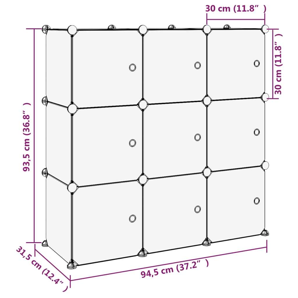 Organizzatore Portaoggetti con 9 Cubi e Ante Trasparenti in PP cod mxl 51925