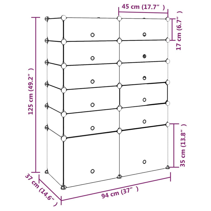 Scarpiera Nera 94x37x125 cm in PP cod mxl 52064