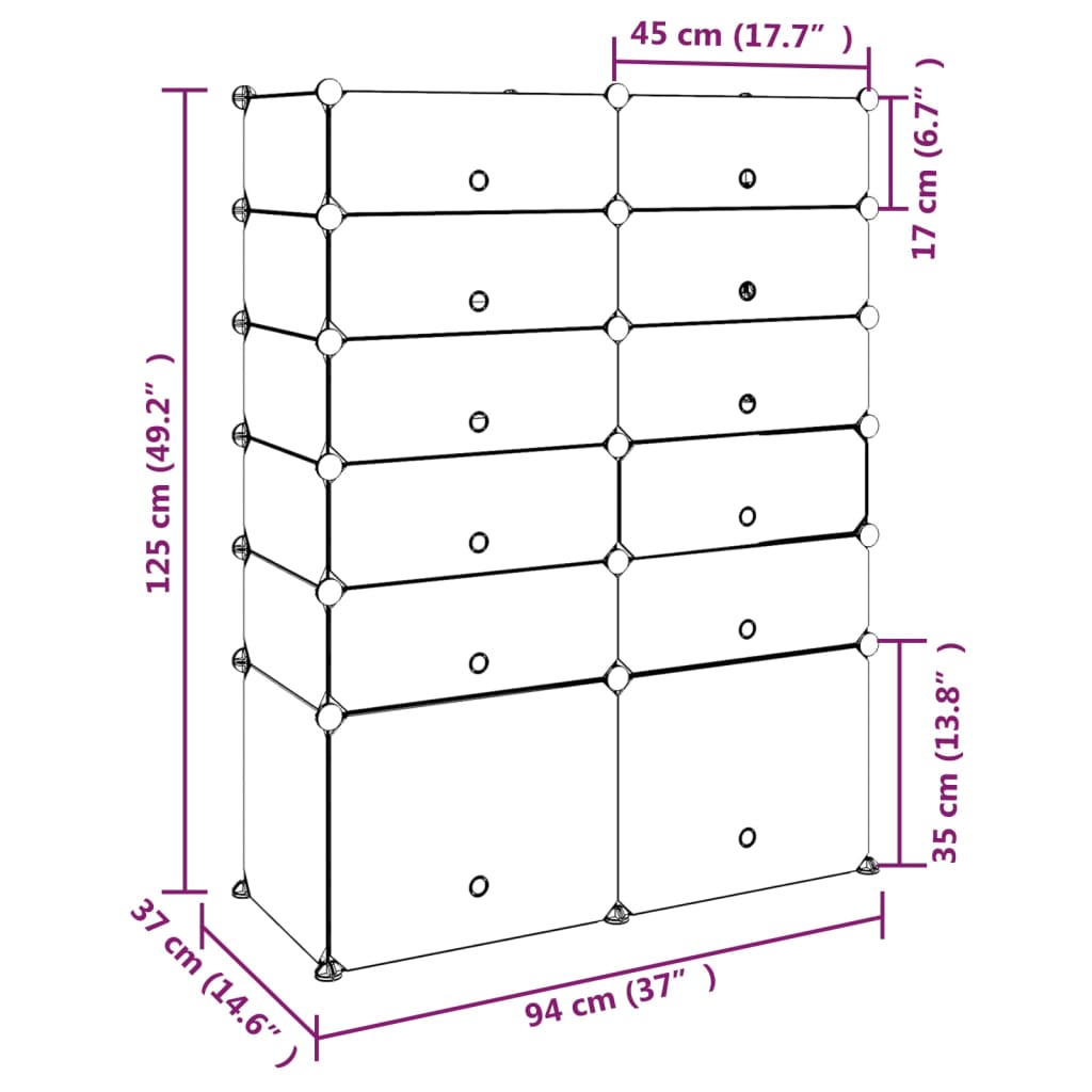 Scarpiera Nera 94x37x125 cm in PP 340565