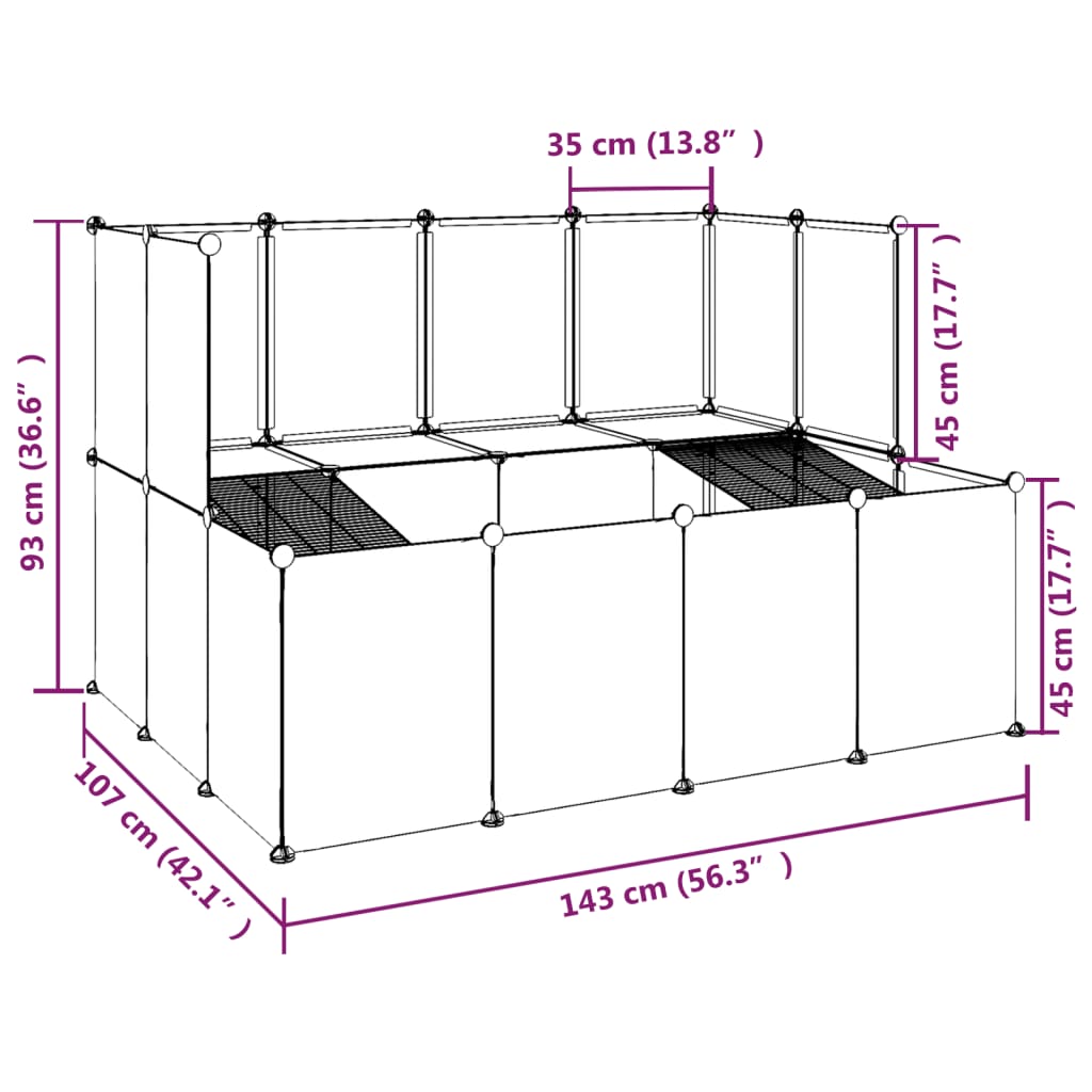 Gabbia per Piccoli Animali Nera 143x107x93 cm in PP e Acciaio cod mxl 48455