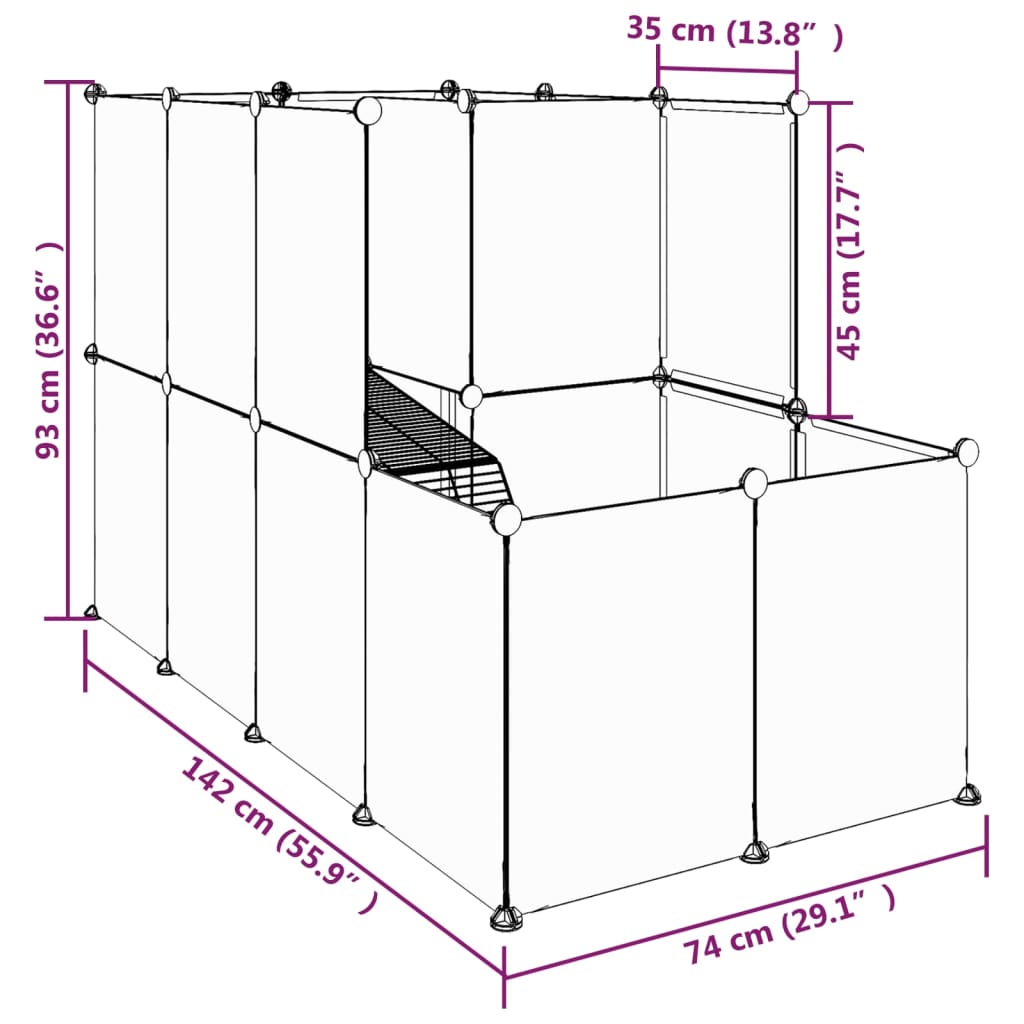 Gabbia per Piccoli Animali Nera 142x74x93 cm in PP e Acciaio 340573