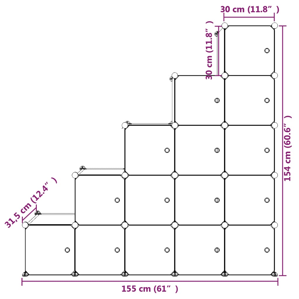 Scaffale Portaoggetti per Bambini con 15 Cubi Bianchi in PP 340575