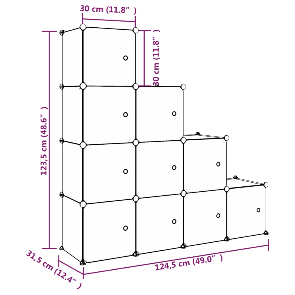 Scaffale Portaoggetti per Bambini con 10 Cubi Bianchi in PP 340577