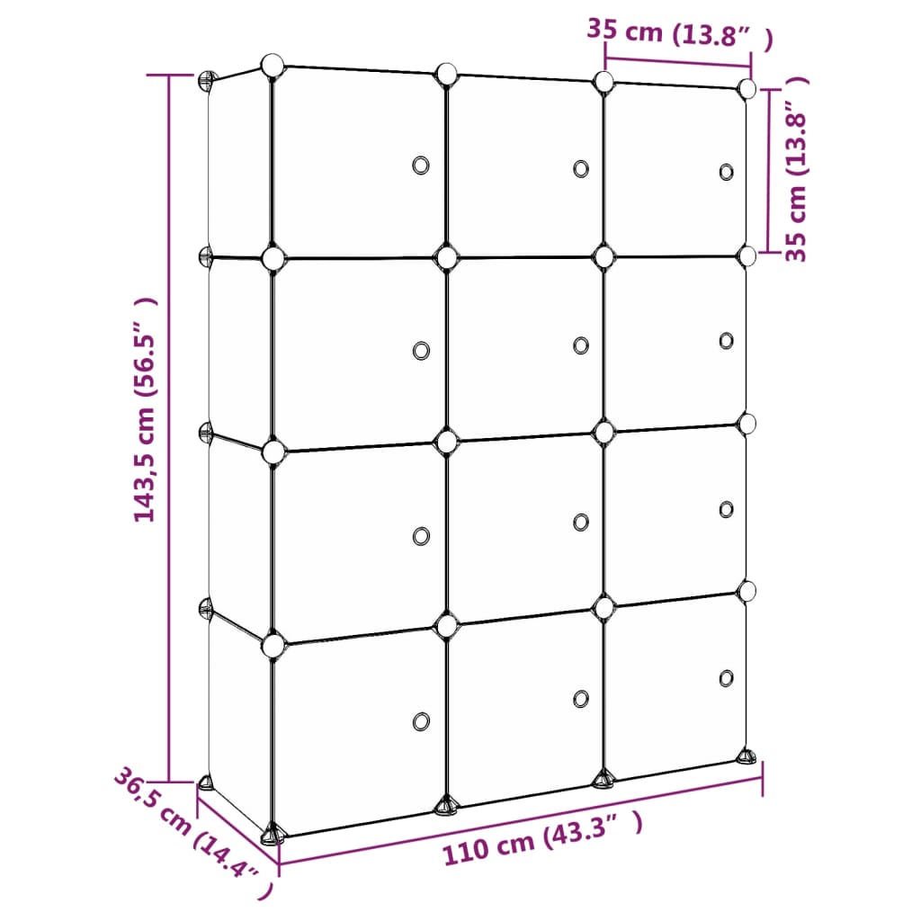 Scaffale Portaoggetti per Bambini con 12 Cubi Verdi in PP 340579