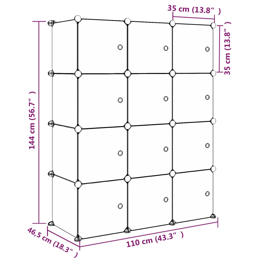 Scaffale Portaoggetti per Bambini con 12 Cubi Blu in PP 340580