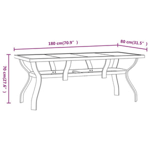 Tavolo da Giardino Grigio e Nero 180x80x70cm in Acciaio e Vetro cod mxl 42456