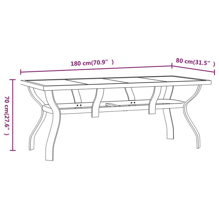 Tavolo da Giardino Grigio e Nero 180x80x70cm in Acciaio e Vetro cod mxl 42456