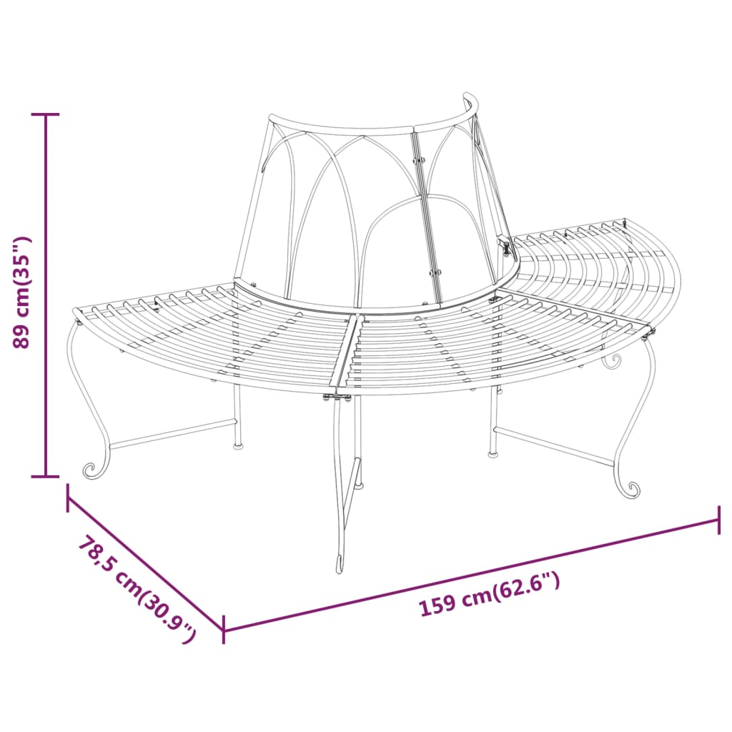 Panchine per Albero Semicircolari 2 pz Ø159 cm Nere in Acciaio cod mxl 39755