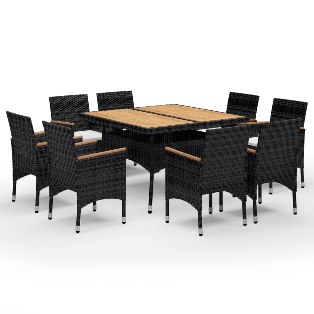 Set da Pranzo da Giardino 9 pz Polyrattan e Legno Massello Nero 3095899