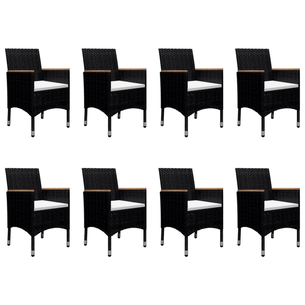 Set da Pranzo da Giardino 9 pz Polyrattan e Legno Massello Nero 3095899