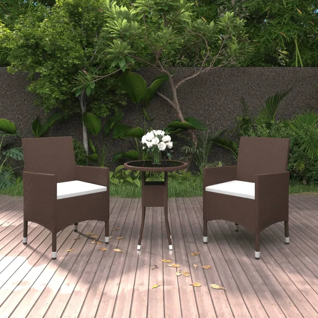 Set Bistrot Giardino 3 pz Polyrattan e Vetro Temperato Marrone 3095902