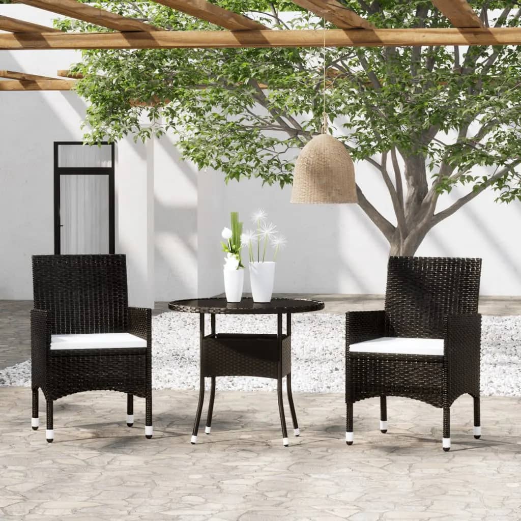 Set da Bistrot per Giardino 3 pz in Polyrattan e Vetro Nerocod mxl 116976