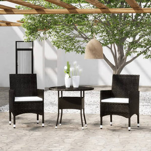 Set da Bistrot per Giardino 3 pz in Polyrattan e Vetro Nerocod mxl 116976