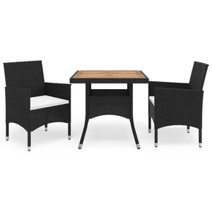 Set da Pranzo da Giardino 3 pz Polyrattan e Legno Massello Nerocod mxl 116980