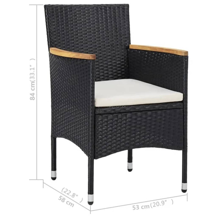 Set da Pranzo da Giardino 3 pz Polyrattan e Legno Massello Nero 3095922