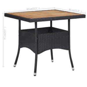 Set da Pranzo da Giardino 3 pz Polyrattan e Legno Massello Nero 3095922