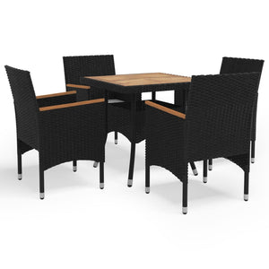 Set da Pranzo da Giardino 5 pz Polyrattan e Legno Massello Nero 3095923