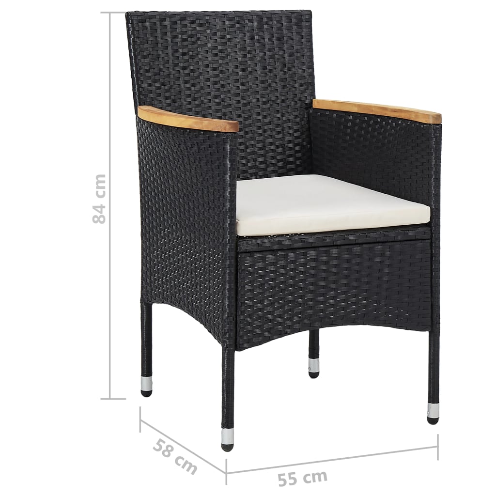 Set da Pranzo da Giardino 5 pz Polyrattan e Legno Massello Nero 3095923