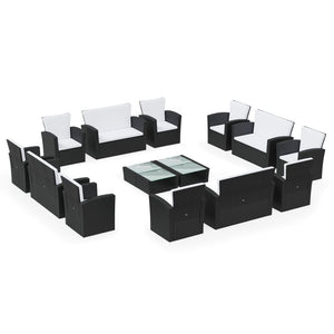 Set Divani da Giardino 16 pz con Cuscini in Polyrattan Nero 3095942