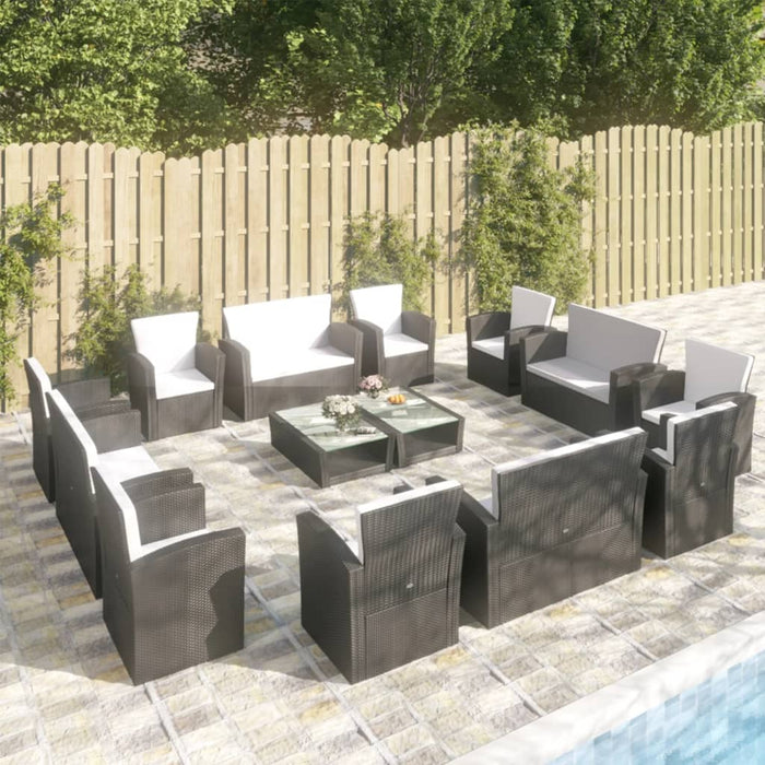 Set Divani da Giardino 16 pz con Cuscini in Polyrattan Nero 3095942