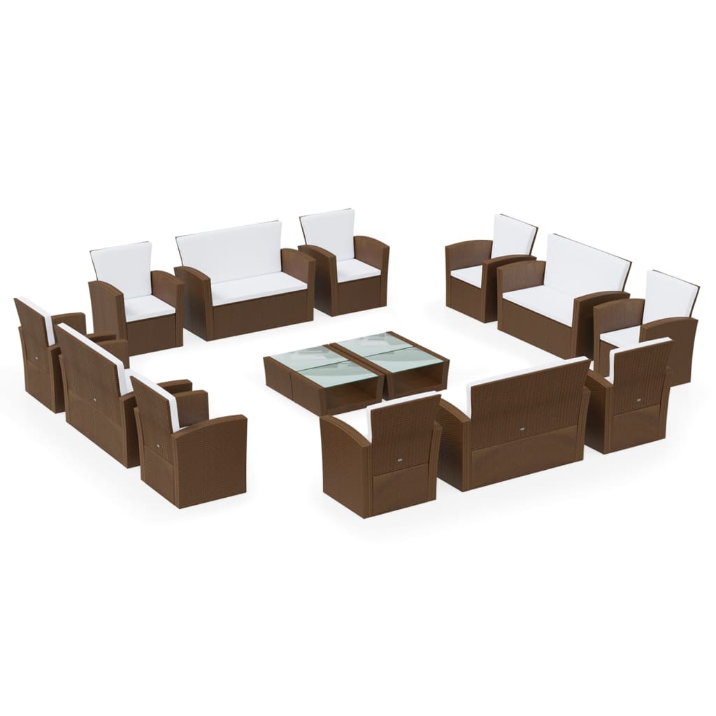 Set Divani da Giardino 16 pz con Cuscini in Polyrattan Marrone cod mxl 38618