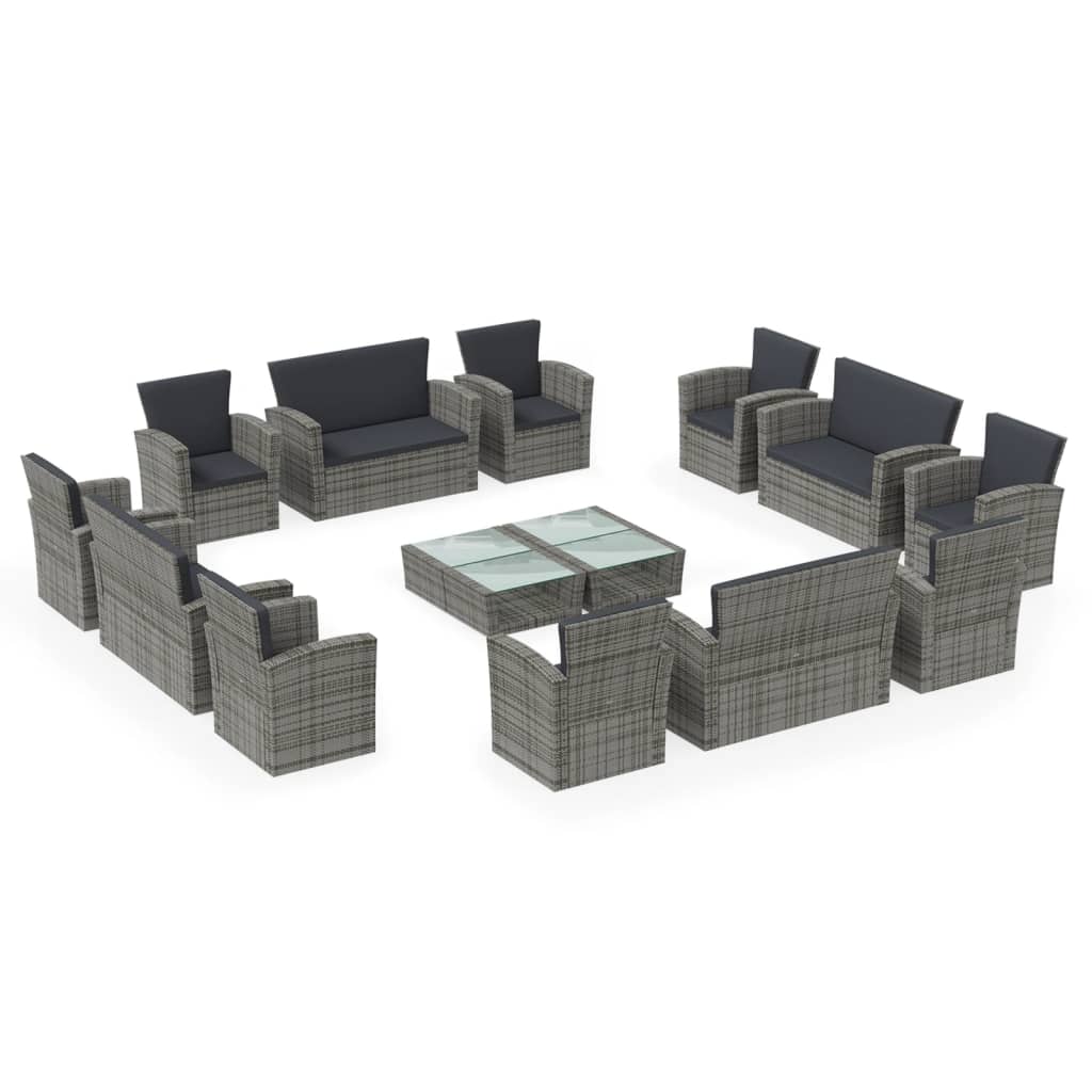 Set Divani da Giardino 16 pz con Cuscini in Polyrattan Grigio cod mxl 38619