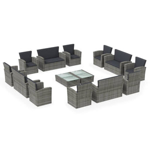 Set Divani da Giardino 16 pz con Cuscini in Polyrattan Grigio cod mxl 38619