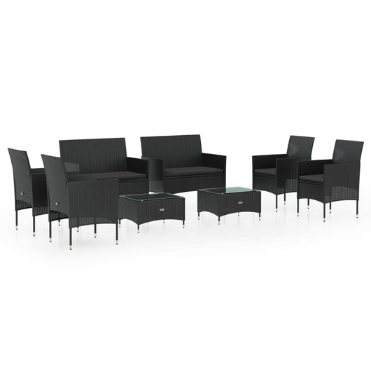 Set Divani da Giardino 8 pz con Cuscini in Polyrattan Nero 3095953