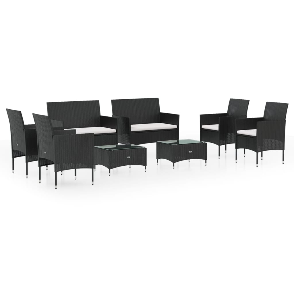 Set Divani da Giardino 8 pz con Cuscini in Polyrattan Nero cod mxl 35664