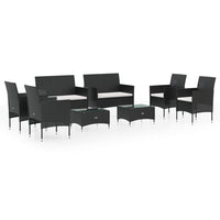 Set Divani da Giardino 8 pz con Cuscini in Polyrattan Nero cod mxl 35664