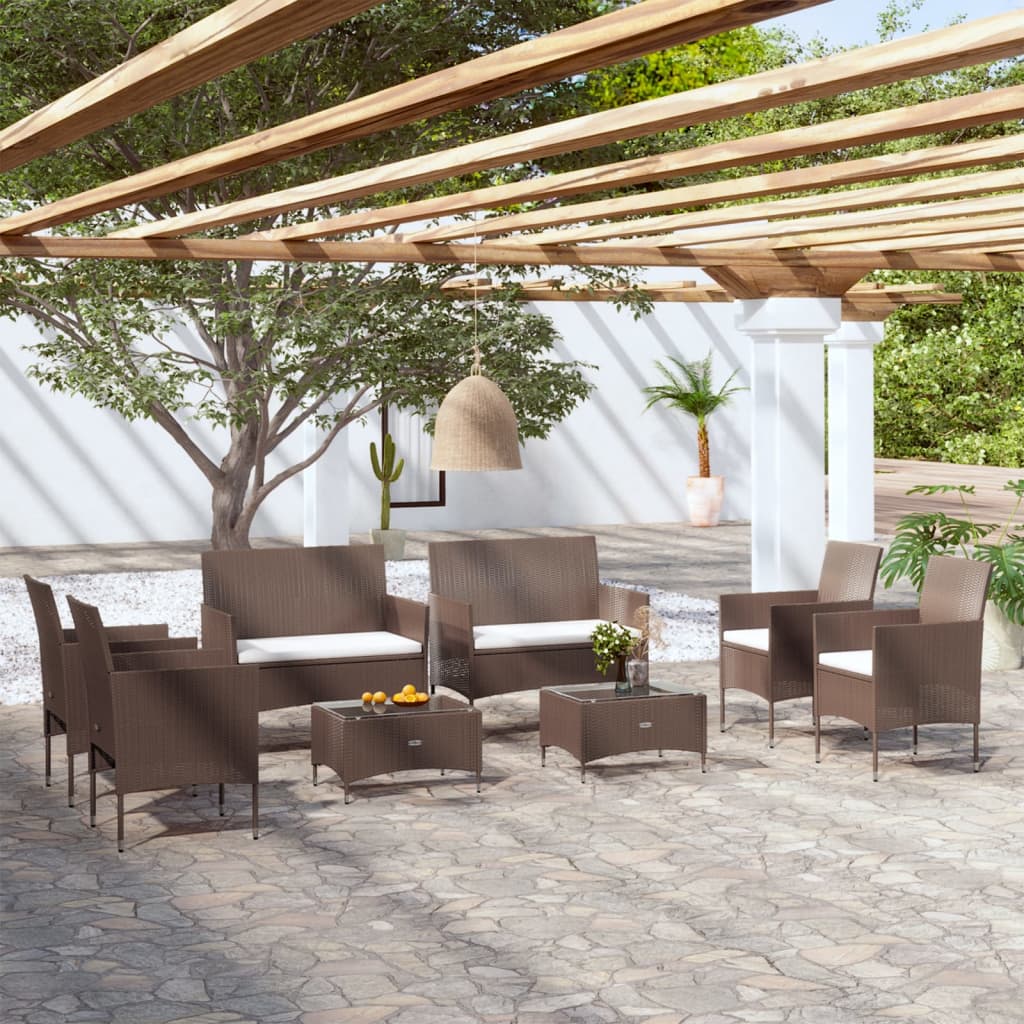 Set Divani da Giardino 8 pz con Cuscini in Polyrattan Marrone cod mxl 40574