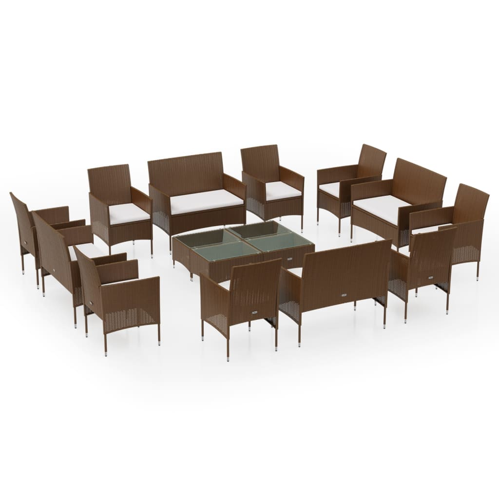 Set Divani da Giardino 16 pz con Cuscini in Polyrattan Marrone cod mxl 39136