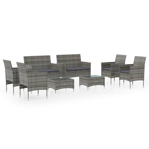 Set Divani da Giardino 8 pz con Cuscini in Polyrattan Grigio 3095959