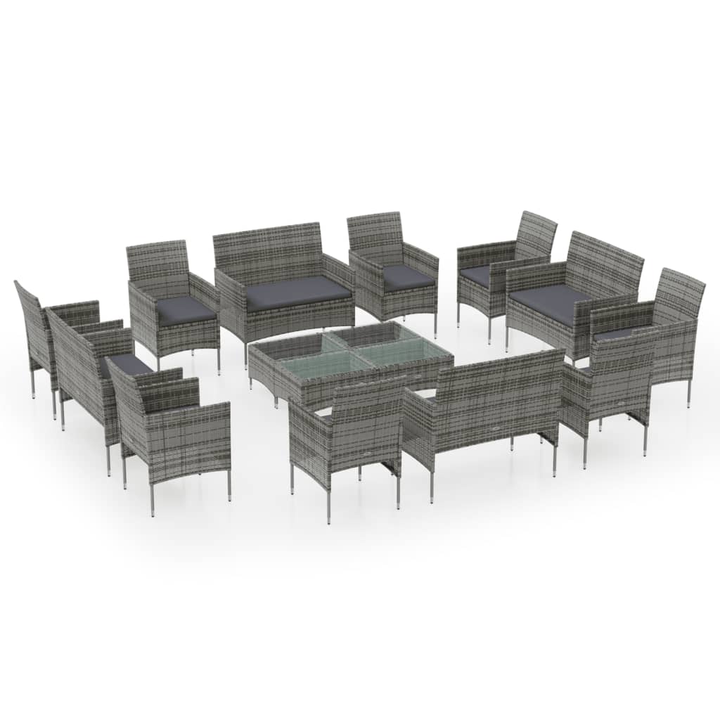 Set Divani da Giardino 16 pz con Cuscini in Polyrattan Grigio cod mxl 51048