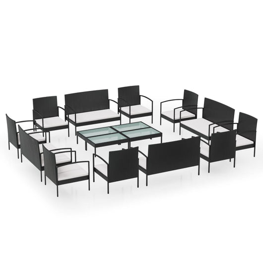 Set Divani da Giardino 16 pz con Cuscini in Polyrattan Nero cod mxl 45881